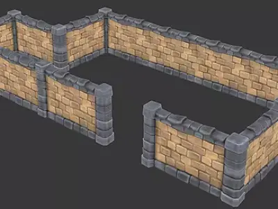 Modular Stone Wall Low-poly 3D model