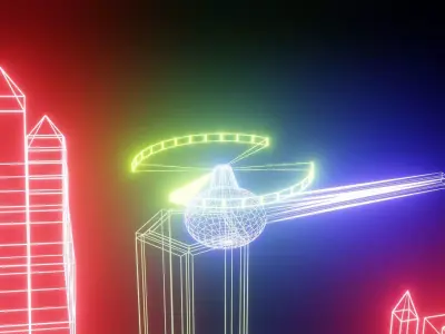 Neon Line Helcopter fly over animation rigged and animated  3D model