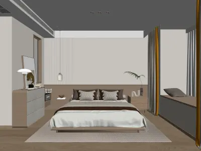 Nordic wood style bedroom 3D model