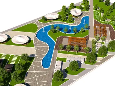 Modern Park and Recreation Area 3D Model Low-poly 3D model