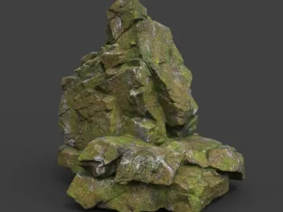 Low poly Cracked Mossy Jungle Rock 220124 Low-poly 3D model