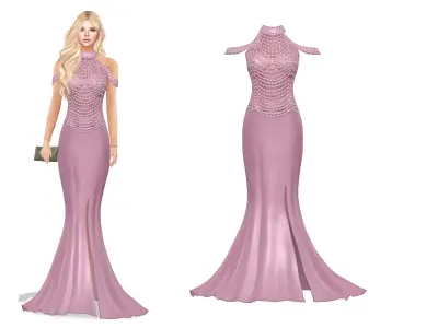 Shoulder Cutout Mermaid Dress Low-poly 3D model