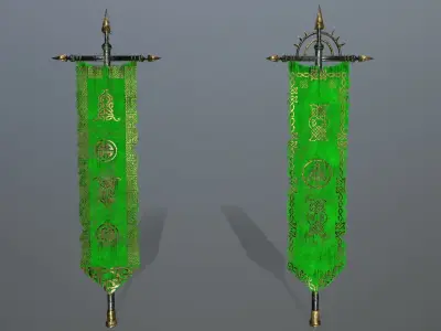 flag 4 pair of swords Low-poly 3D model