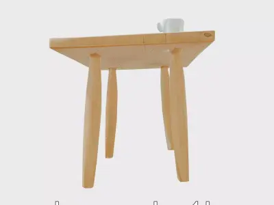 Wooden Breakfast Table with Smiling Surface Low-poly 3D model