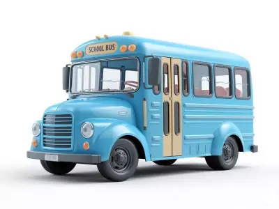 Stylized Blue School Bus 3D Model Low-poly 3D model