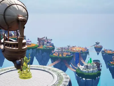 Steampunk Sky-Islands Sci-fi Game Environment Low-poly 3D model