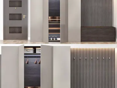 Wardrobe collection entryway with two doors and coat rack 3D model