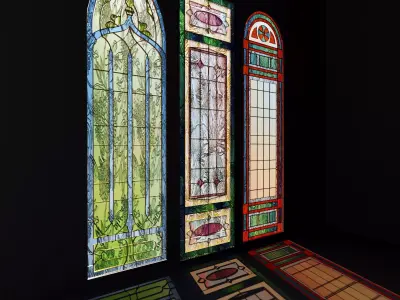 Stained glass windows with patterns of flowers Free 3D model