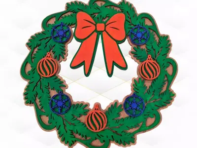 Christmas Decor Wreath laser cutting design 3D print model