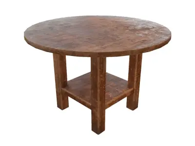 Old vintage used western round saloon table da1 Free low-poly 3D model