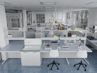 Laboratory with tables and chairs 3D model