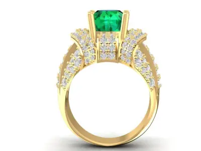 Luxury Emerald Center Diamond Halo Ring 736 3D print model
