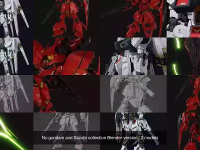 Nu gundam and Sazabi collection Blender version 3D Model Pack