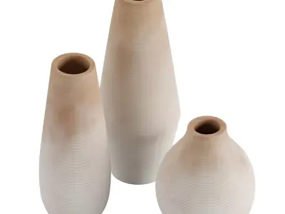 Set of 3 oval shaped white vases 3D model