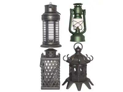 Hurricane Lamp and Candle Lantern collection 3D model