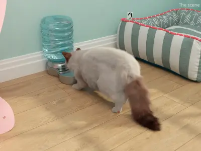  Ragdoll Cat with Pet Drinker Fur for Maya 