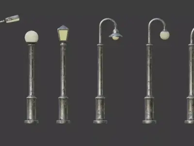Urban Street Light Gas lamp classic and Light Pole  set 6  Low-poly 3D model