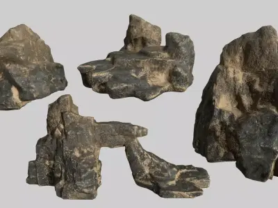 Rock Set tree stump Low-poly 3D model
