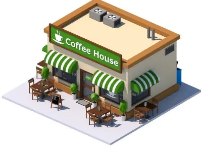 Low Poly Coffee House Low-poly 3D model