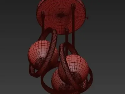 Chandelier gold pendant light with three glass globes 3D model