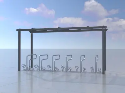Bicycle parking with glass roof version 2 Low-poly 3D model