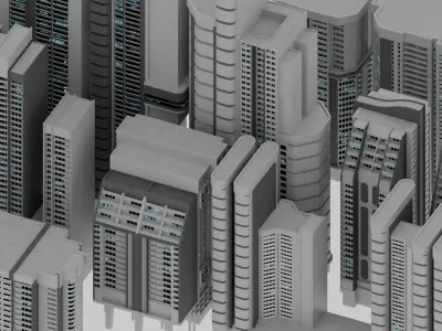 Futuristic Residential Tower Set Low-poly 3D model