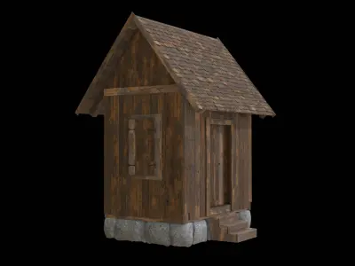 Primitive Wooden Cottage with interior Low-poly 3D model