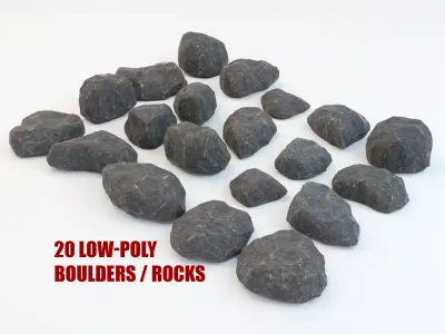 20 Rocks Low-Poly - Realistic Stone Boulder 3D Models Collection Low-poly 3D model
