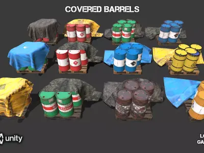 Covered barrels big pack Low-poly 3D model