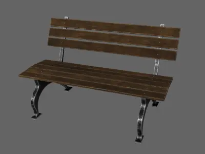 Bench old wooden street Low-poly 3D model