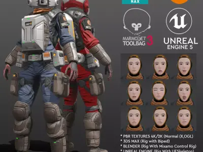 Space Marshal Female Low-poly 3D model