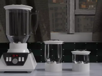 A BLENDER WITH TWO EXTRA CUPS 3D model