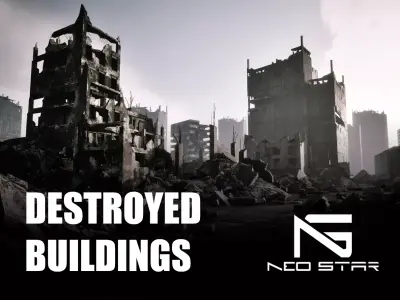 Low Poly Destroyed Buildings Low-poly 3D model