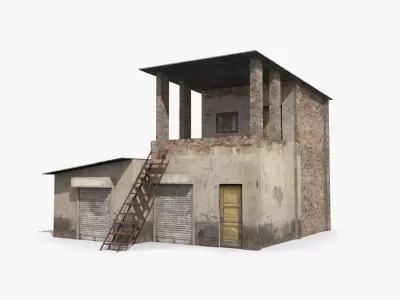 slum f old building with ladder Low-poly 3D model