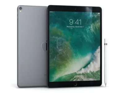 iPad Pro 10-5 2017 Space Gray with Pencil Low-poly 3D model