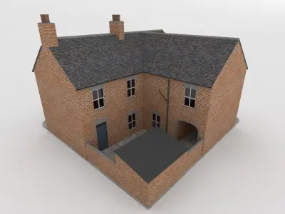  Detailed Victorian Redbrick uk house and shop corner   Low-poly 3D model