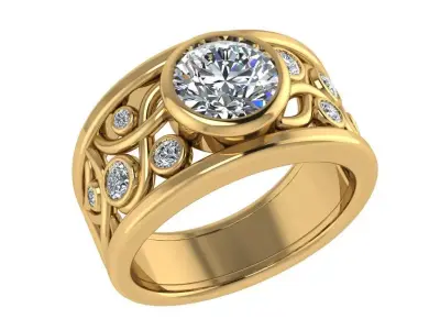 Ring181 gold ring with diamonds in center 3D print model