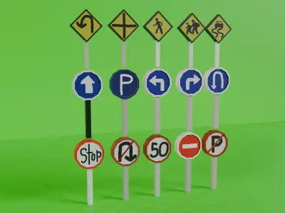 Low Poly Cartoon Traffic Signs Pack  15 Models Free low-poly 3D model