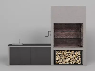 Barbecue with firewood 3D model