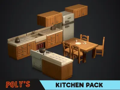 Kitchen Pack - Stylized low poly Low-poly 3D model