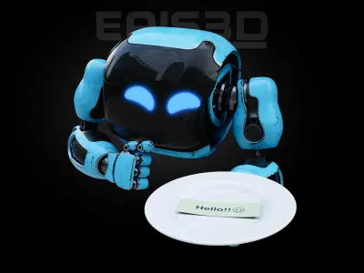 Cute Space Robot Rigged H-72 Blue 3D model