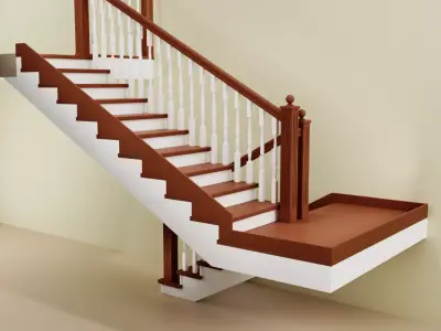 Ladder staircase with wooden treads and railings 3D model