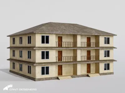 Realistic Indian Three-Story Apartment Building Low-poly 3D model