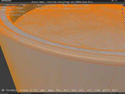 Concrete Pipe Flower Pot 800mm High-Poly 3D model