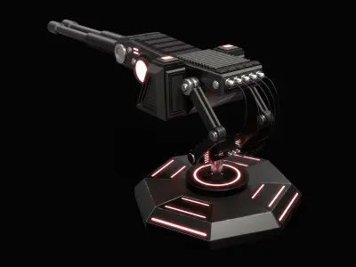 LowPoly Sci-Fi Turret V1 Updated Low-poly 3D model