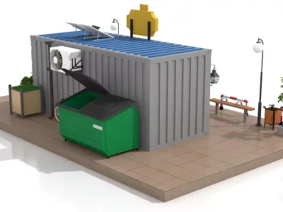 Shipping Container Book Store Low-poly 3D model
