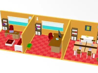Cartoonish Office Room Interior pack  Low-poly 3D model