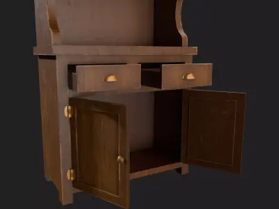 Wooden Kitchen Cabinet with Glass Doors Low-poly 3D model