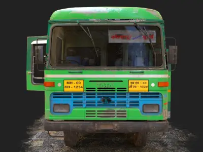 Msrtc Bus V1 Old Dark green Light green Low-poly 3D model