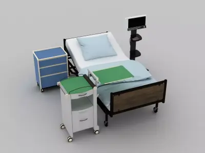 Wheel Hospital Bed and Accessories 3D model